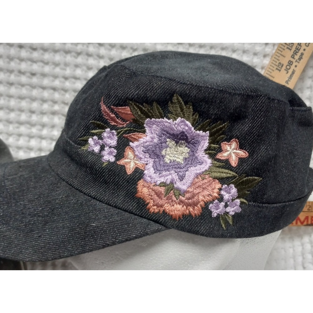 Quagga Accessories LLC Hat Grey Cotton Canvas Flower Design Cadet Cap Womens